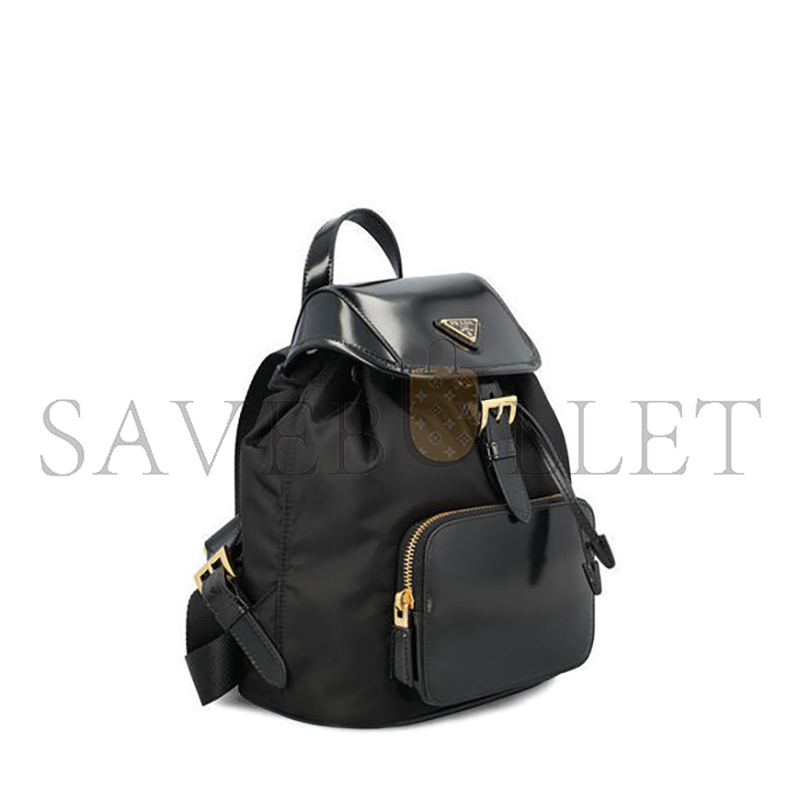 Pra*a medium re-nylon and brushed leather backpack black 1bz074 (25*20.5*11.5cm)